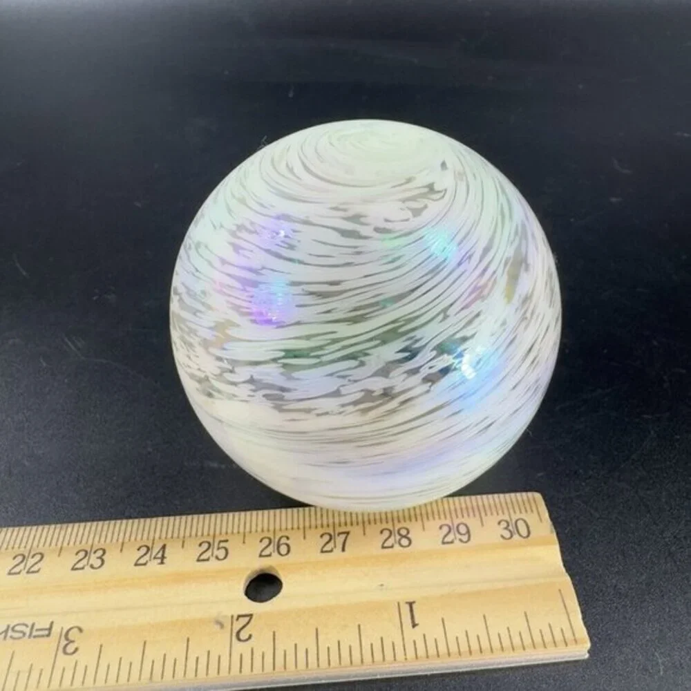 Vintage‎ Venetian Glass Paperweight Figure Italian Glass Iridescent White Swirl